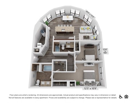 Floor plan for 2 beds, 2 baths, 1179 sqft